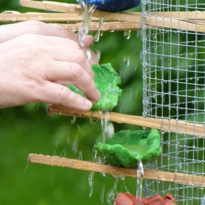 Ein Wasserbrunnen aus gekneteten schalen wird erweitert.