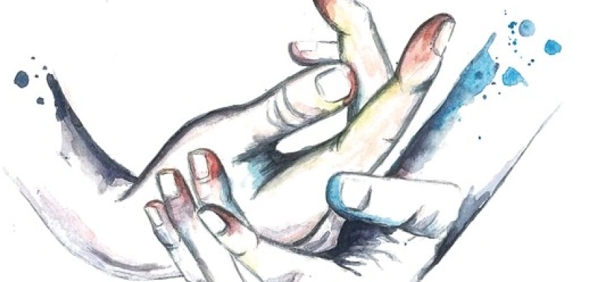 Gezeichnete, ineinander gelegte Hände