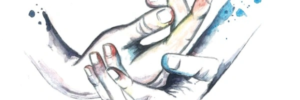 Gezeichnete, ineinander gelegte Hände