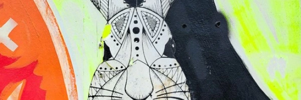 Mensch mit abstraktem Hasenkopf
