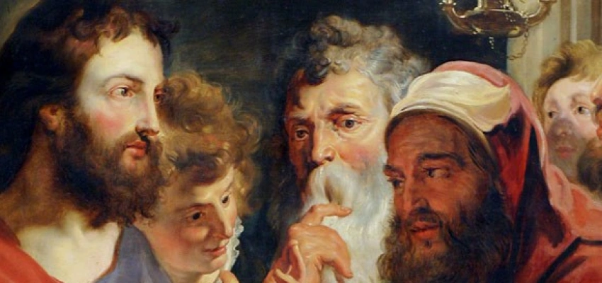 Augen auf. Nikodemus trifft Jesus. Bild eines Gemäldes von Jesus und Nikodemus.