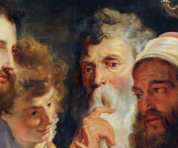 Augen auf. Nikodemus trifft Jesus. Bild eines Gemäldes von Jesus und Nikodemus.